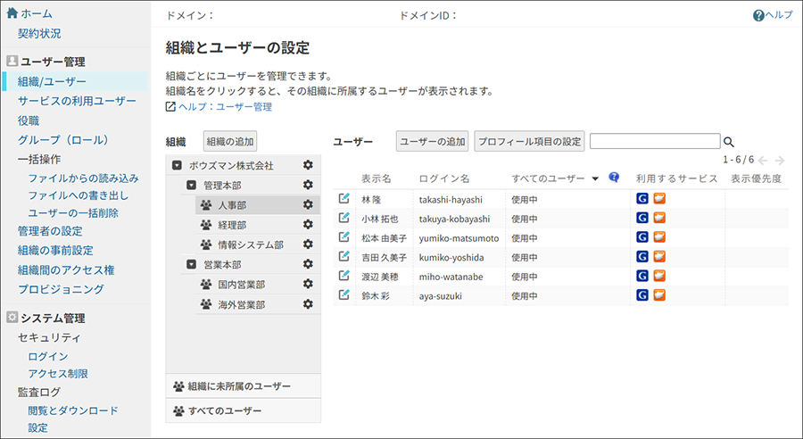スクリーンショット：cybozu.cn共通管理の画面