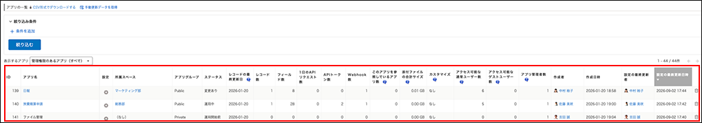 スクリーンショット：アプリの一覧