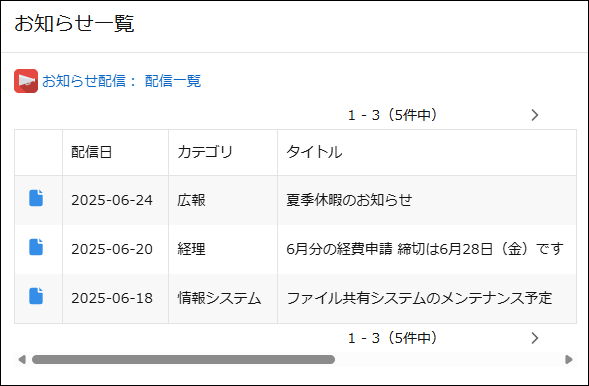 スクリーンショット：レコード一覧ウィジェットの例