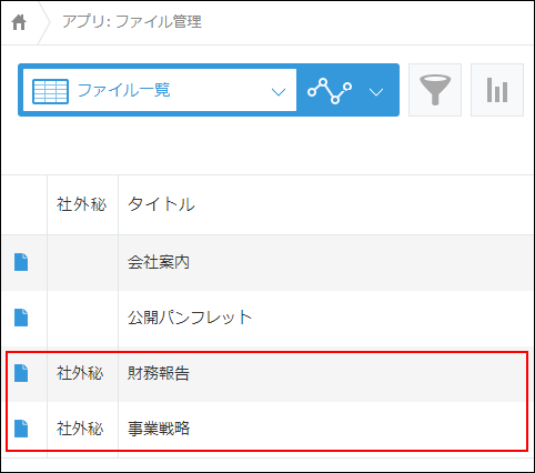 スクリーンショット：社外秘のレコードが表示された画面